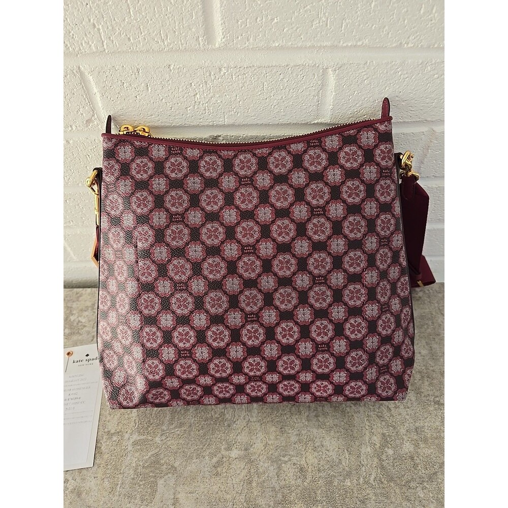 Kate Spade Flower Monogram Coated Canvas Garnet Rose Medium Messenger Sample - Picture 8 of 15